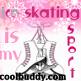 Static buddy icon featuring a stylized figure in a skating pose with text elements and pink background, likely from early 2000s AOL Instant Messenger collection.