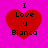 Four identical red heart-shaped icons with black text "I Love U Bianca" on a bright pink background, arranged in a