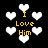 Black background with white heart shapes and yellow text reading "I Love Him" in pixelated font.