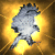 A pixelated animal figure with a fluffy body and dark limbs stands against a golden-yellow background with radiating lines, its pose shifting across frames.