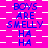 A static image with a bright pink background and white checkered pattern, displaying repeated text in blue pixelated font.