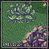 Pixel art image showing a green plant with purple outlines on grassy terrain, rocky formations at bottom right, and "PREVIEW" text in white block letters at bottom left.