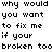 Pixelated text repeats 'why would you want to fix me if your broken too' with colored stars and varying 'broken' spellings