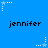 Blue background with repeated 'jennifer' text and white star-shaped pixel art elements arranged in a pattern