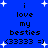 Blue background with white stars and black text reading "i love my besties (33333 =)" in two identical vertical