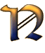 A stylized letter R with gradient coloring from blue to gold, featuring black diagonal lines across its curved section on a gray background.