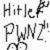 Two side-by-side pixelated text images with 'Hitler' and 'Pwnz' in stylized fonts, one on white background, the other inverted on black.
