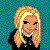Pixel art buddy icon featuring a blonde female character in rock attire with plaid pants and black top, alongside partial text "KoAn" and full text "Rocker Babe" on blue background.
