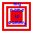 Four red square frames with white borders display blue text reading 'my name is sammy' in pixelated font, each frame showing a different nested square arrangement.