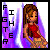 Pixel art buddy icon featuring a female character with brown hair in a red sleeveless top and patterned shorts against purple gradient background, with vertical text "FIGHTER" on left side.