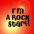 Red background with yellow gradient center displaying 'I'm A Rock Star!' in black pixelated text across four identical
