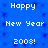 Blue background with white pixelated text reading 'Happy New Year 2003!' repeated in a pattern