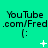 Green background with repeated black text 'YouTube.com/Fred' and parentheses, featuring animated white pixel symbols changing across frames.
