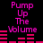 Pixelated pink text "Pump Up The Volume" appears twice on a black background with two distinct audio equalizer visualizations below each text block.