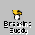 Pixelated yellow and white icon with 'Breaking Buddy' text below, showing animation frames where the yellow element shifts position across four views.