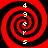 Four identical red and black spiral patterns arranged in a , each containing white numerals 4, 9, e, r, 5 in clockwise order