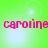 Green background with pink text 'caroline' repeated in four quadrants, each with a bright white circular glow effect.
