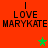 Red background with repeated text "LOVE MARYKATE" and three stars in green and brown hues.