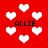Red background with white heart shapes and black text reading ALLIE in four locations.