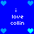 Blue background with pixelated hearts and repeated text 'i love collin' in white.