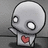 Pixelated gray character with large white eyes and red heart on chest appears in four , text changes from help. to BOO!! across frames