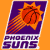 Pixelated graphic shows basketball with sunburst on purple background, Phoenix Suns text below; right side green background displays 'Original Icons .com' in bright green pixel font.