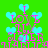 Green background with cyan hearts and pink text reading "I LOVE MY SISTER" in pixelated font, repeated across the image.