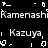 Pixelated text repeats 'Kamenashi' and 'Kazuya' across a black background with scattered white symbols.