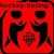 Red background with black cartoon figures holding hands around a globe, text 'hockey-bazing' below.