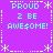 Static pixel art with purple background, cyan text reading "PROUD 2 BE AWESOME!" in four quadrants surrounded by white star and dashed-line borders.
