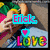 Pixelated image of a person with light brown hair holding a pink heart, overlaid with colorful text reading 'Erick.' and 'LOVE' in rainbow gradient.