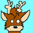 Pixelated cartoon deer head with brown fur, white eyes, black nose, and light blue background.