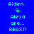 Pixelated text displays 'Aiden & Alexa are... BEAST!' in cyan on blue, purple, and pink backgrounds.
