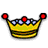 Pixelated crown with yellow-gold base, purple gemstones, and three red spherical accents on black-tipped extensions.