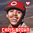 A 2x2 contact sheet of a pixelated animated icon featuring Chris Brown in a red baseball cap with white 'O' logo, smiling face, and text labels across three frames showing heart symbol changes.