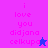 Pixelated text and star icons on a split background with pink, purple, and blue hues. The phrase "i love you didjana celkupa" appears in multiple variations across the image.
