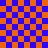 A static image with a blue and orange checkerboard background featuring two overlapping patterns in purple lines