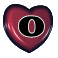 Red heart-shaped icon with black oval center containing white-outlined 'O' symbol, rotating through multiple angles on gray background.