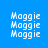 Four display the word 'Maggie' in white pixelated text on a blue background, with green horizontal bars appearing and disappearing across different