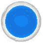 Two circular blue icons with gray borders; left icon has solid center, right icon shows a white light effect in the middle.