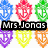 Six pixelated anchor-shaped icons in blue, red, green, purple, yellow, and orange arranged around a black banner with white text reading "Mrs. Jones" on a white background.