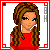 A 4-frame pixel art contact sheet showing a Valentine's Day-themed animated icon with a female character in red top and black pants, holding a red basket, and text reading "Happy V-day!".