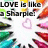 Colorful pencil illustrations radiate from center with heart symbols and text about love fading like a Sharpie.