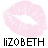 Pixelated pink lips with white highlights and small gray dots, set against a light background with pixelated gray border elements.