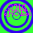 Four identical circular icons with blue concentric rings on a bright green background, each containing pink text reading "OTIS SHOES!" in a stylized font.