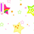 Pixelated stars and hearts in pink, yellow, green, and purple on white background with "Stars!" text.
