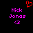 Pixelated text and symbols on black background: 'Nick Jonas' in pink, a pink '<3' symbol, and a red heart outline above.