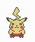 Pixelated yellow Pokémon with red cheeks, black-tipped ears, and a lightning-shaped tail in three distinct poses on white backgrounds.