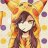 Pixelated image of a person with long dark hair wearing a yellow top against a colorful background with orange and purple shapes.