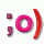 A contact sheet of five animated frames showing a pink and red emoticon with variations in the left-side punctuation mark, displayed on a white background with gray transparency area.